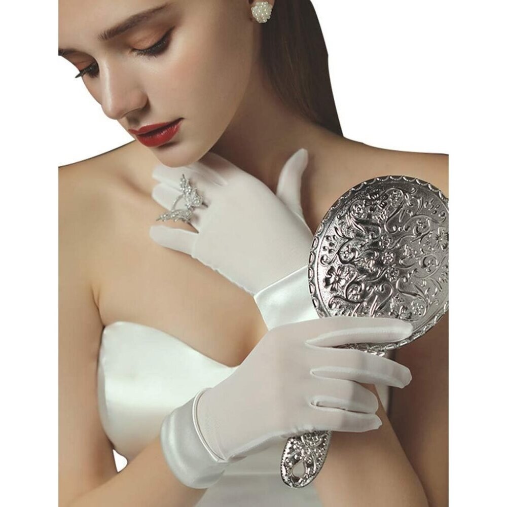 Women's Lvory-98322 Short Length Satin Wrist Gloves Stretchy Wedding Party Prom